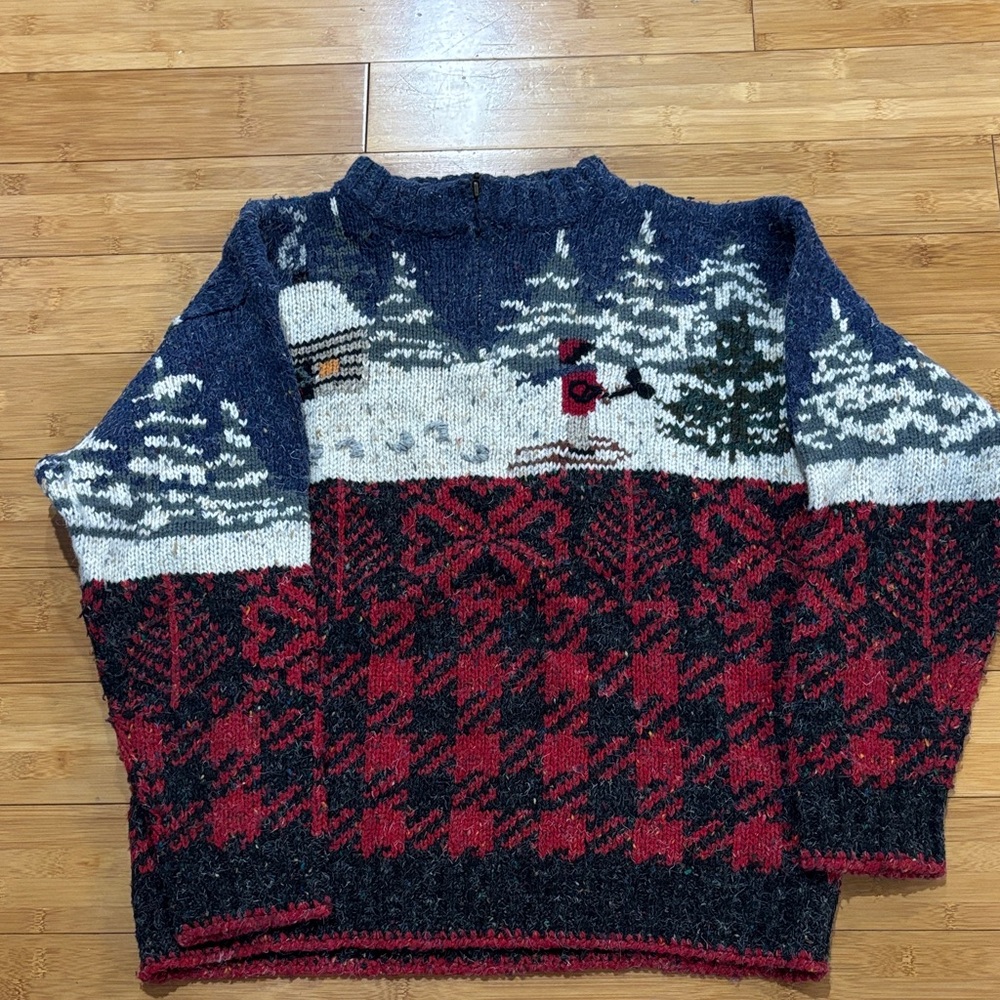 Vintage Woolrich Unisex Winter Scene Sweater - Red and Blue